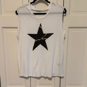 Lauren Moshi White Muscle Tee with Black and Gold Star